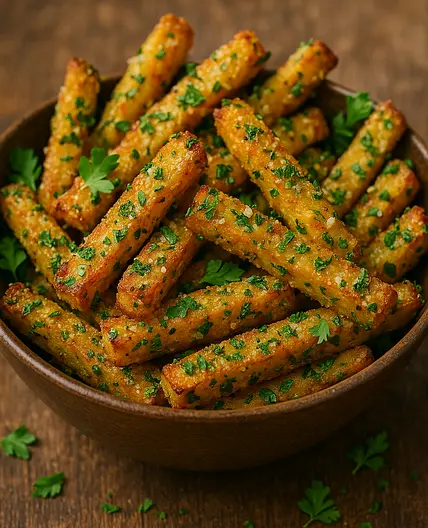 Crunchy Edamame-Chickpea Protein Fries with Cheesy Garlic Herb Crust