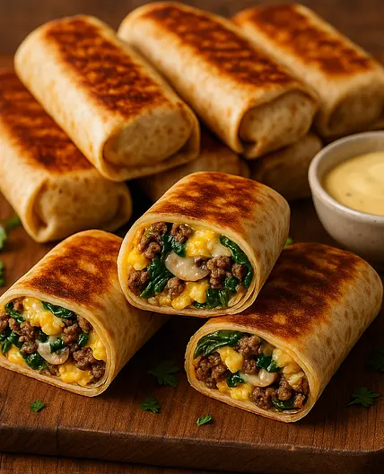 High-Protein Beef, Spinach & Cheese Meal Prep Breakfast Burritos