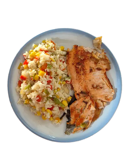 TRUCHA CON ARROZ DE VERDURAS
