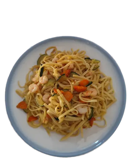 ESPAGUETIS CON GAMBAS Y VERDURAS