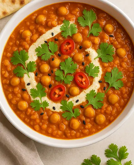 Red lentil and chickpea curry