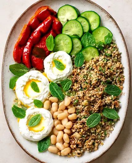 Charred Peppers with Lemon Greek Yogurt and Cucumbers