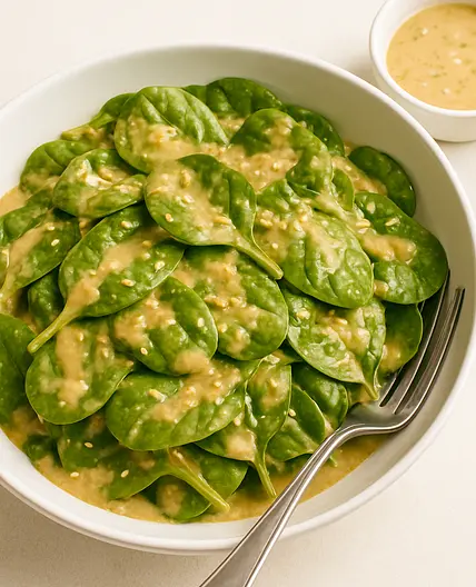 Raw Baby Spinach with Miso-Sesame Dressing