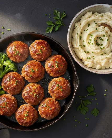 Mini Turkey Meatloaves with Roasted Garlic Cauliflower Mash