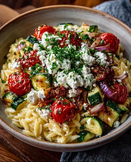 Orzo with roasted courgette and feta