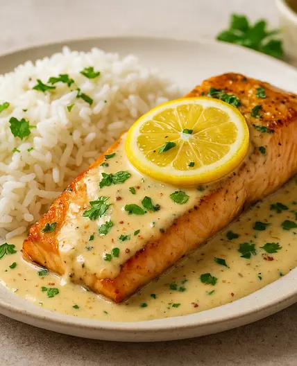 Saumon crémeux à l’ail & citron x2 🐟🧄 • 📊 580Kcal | 46P 45G 22L 5F