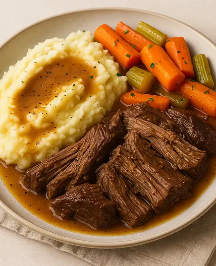 Slow Cooker Pot Roast with Carrots, Celery & Mashed Potatoes