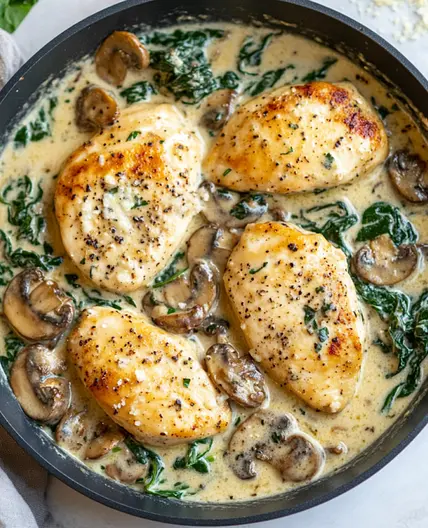 Keto Creamy Spinach and Mushroom Chicken