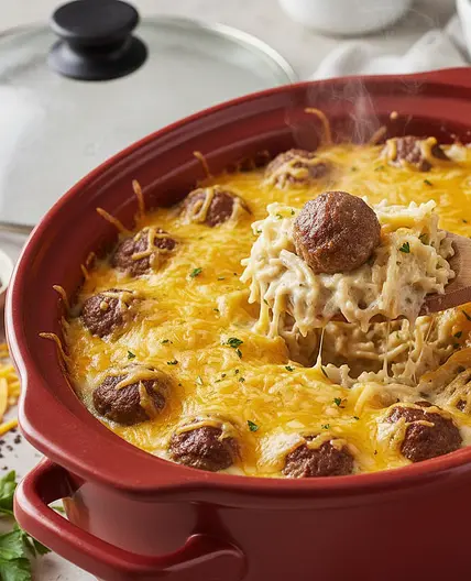 Crockpot Hashbrown & Meatballs