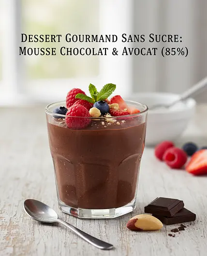 Dessert Gourmand Sans Sucre : Mousse Chocolat & Avocat (85%)