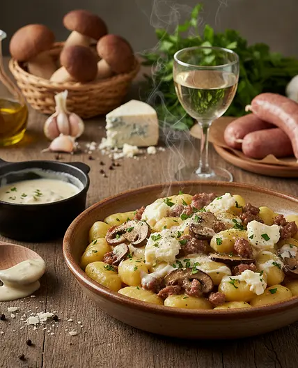 Gnocchi salsiccia gorgonzola e funghi porcini