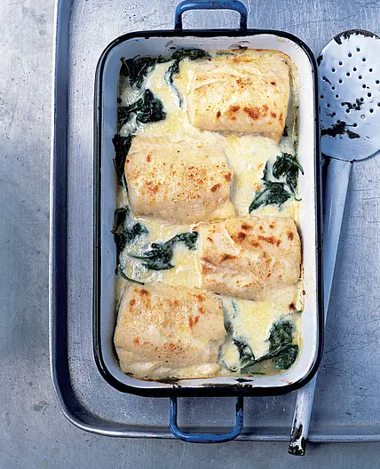 Haddock, spinach and Gruyère gratin