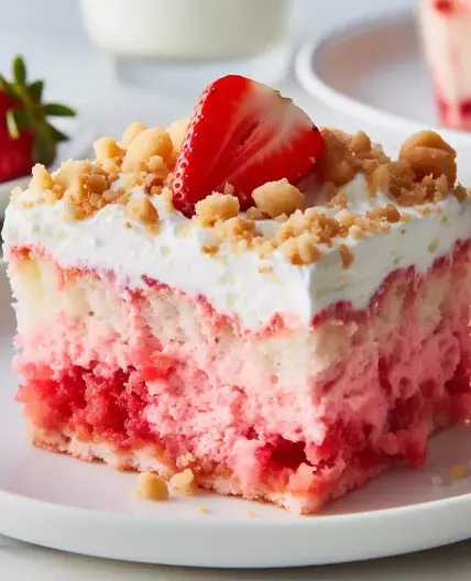 Strawberry Crunch Poke Cake