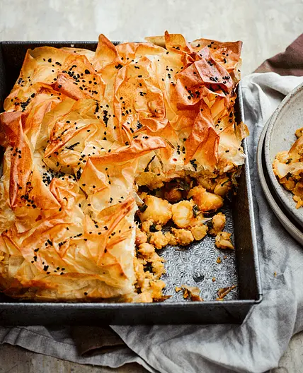Spicy chickpea, potato and filo slice