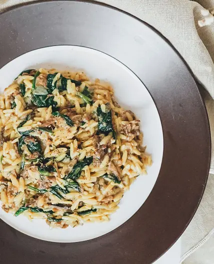 One Pan Creamy Vegan Orzo