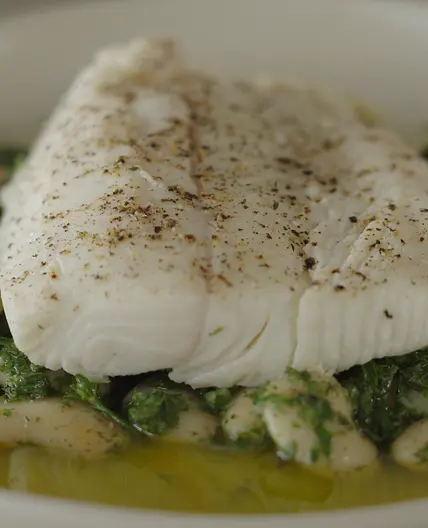 Halibut with Herby Butter Beans