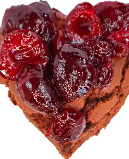 Cherry Brownie hearts topped with cherry dessert sauce