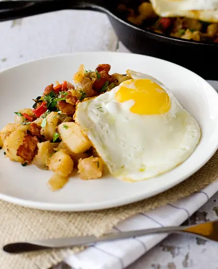 Potato and Bacon Hash with Fried Eggs