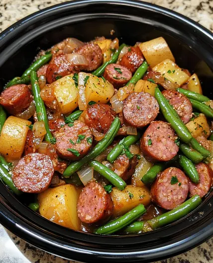 Crockpot Kielbasa and Green Beans