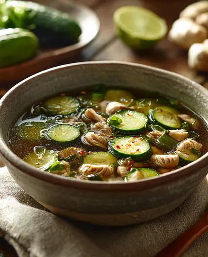 Filling Stuffed Cucumber Soup With Chicken and Mushrooms