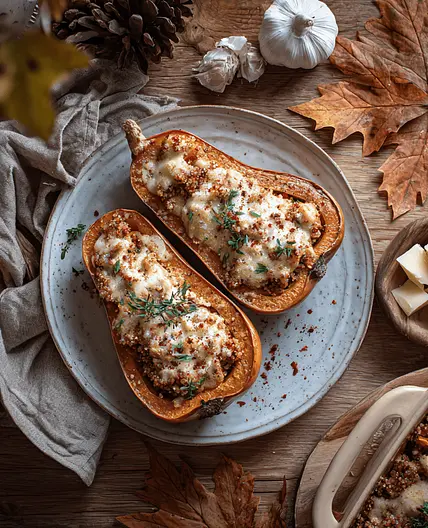 Scrumptious Stuffed Butternut Squash With Quinoa and Chicken