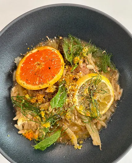 One Pan Citrus Fennel Chicken Thighs and Orzo