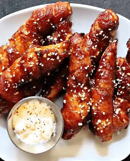 Sticky BBQ Bacon Wrapped Chicken Tenders