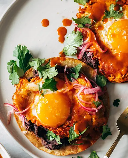 Red Chile Tostadas with Eggs