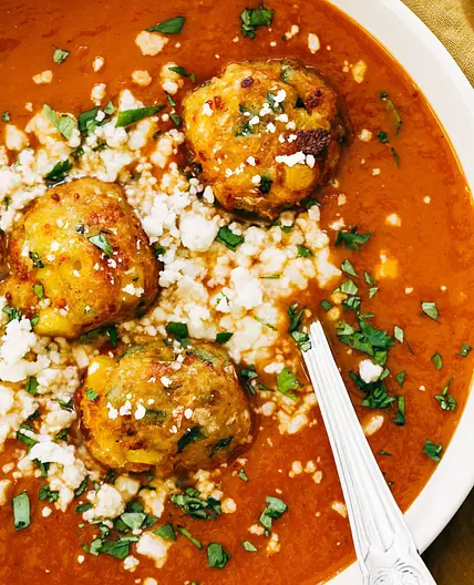 Sopa Tarasca (Pinto Bean Soup) with Jalapeño Corn Fritters