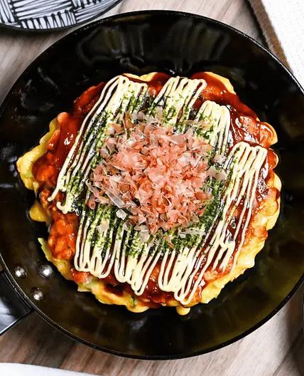 Authentic Osaka Style Okonomiyaki (Traditional Japanese Savory Pancake)