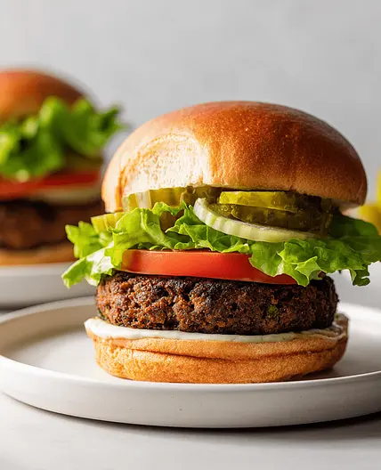 Vegiburger mit Patty auf Pilzbasis