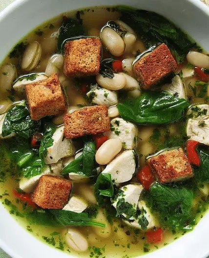Chicken and Spinach Soup with Fresh Pesto