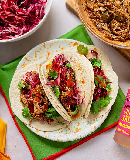 Pulled Pork Tacos With Red Cabbage Slaw