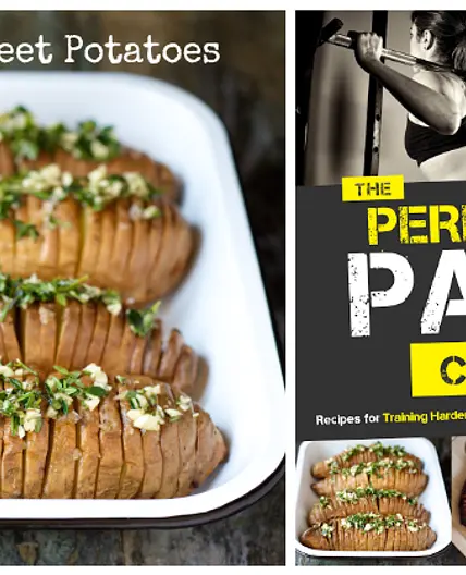 Hasselback Sweet Potatoes from The Performance Paleo Cookbook