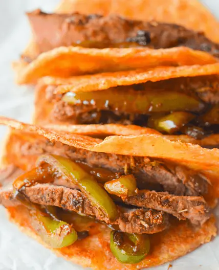 Keto Steak Tacos on Pork Rind Tortillas