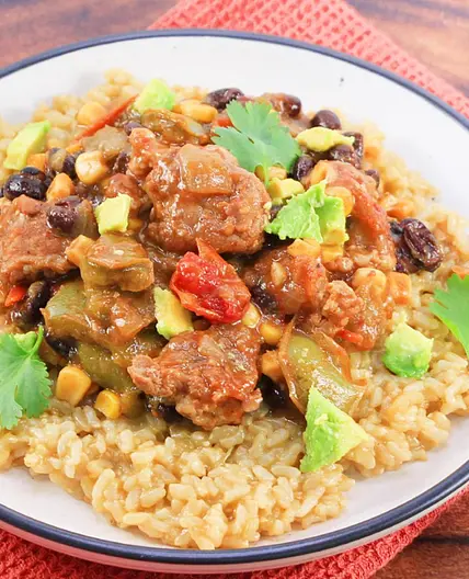Pork Green Chili Stew Recipe (over Tomatillo Rice)