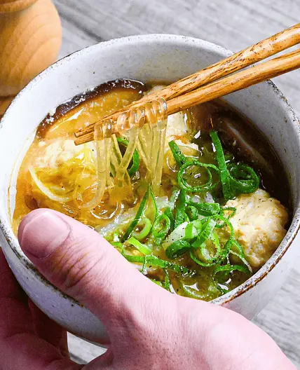 Glass Noodle Miso Soup with Chicken Meatballs
