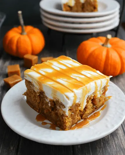 Pumpkin Caramel Cream Cheese Poke Cake