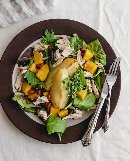 Acorn Squash Salad with Turkey, Pear, and Creamy Lime Dressing