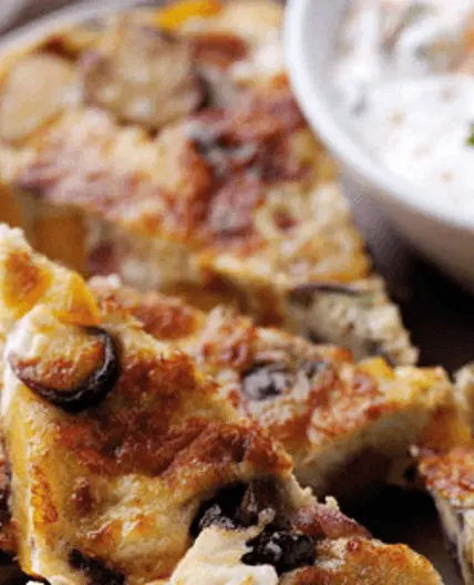 Spanish-style sweet potato, mushroom and feta tortilla