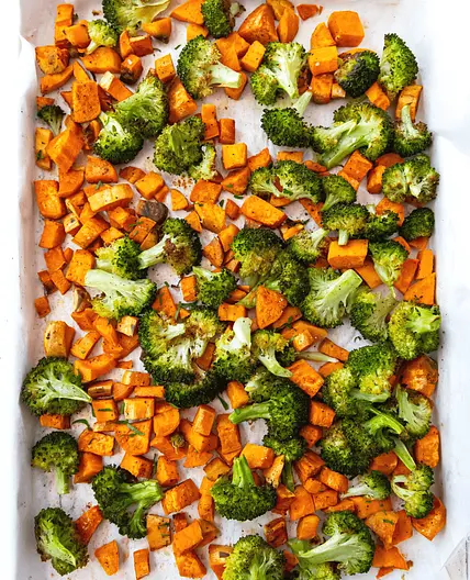 Healthy Oven Roasted Sweet Potatoes and Broccoli