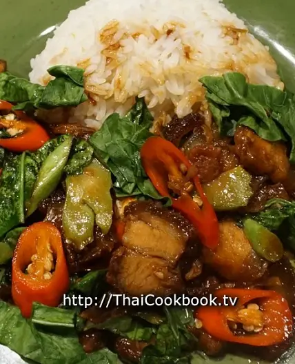 Authentic Thai Recipe for Chinese Broccoli with Crispy Pork Belly
