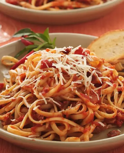 Linguine with Caramelized Onions and Angry Tomato Sauce