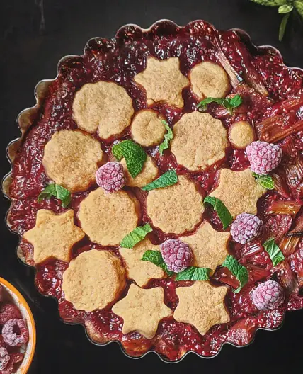 Rhubarb Tart With Raspberry and Rosemary