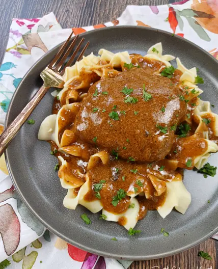 Shortcut Crock Pot Hamburger Steaks & Gravy