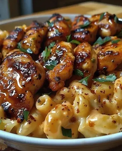 Sweet and Spicy Honey Pepper Chicken with Creamy Macaroni Cheese