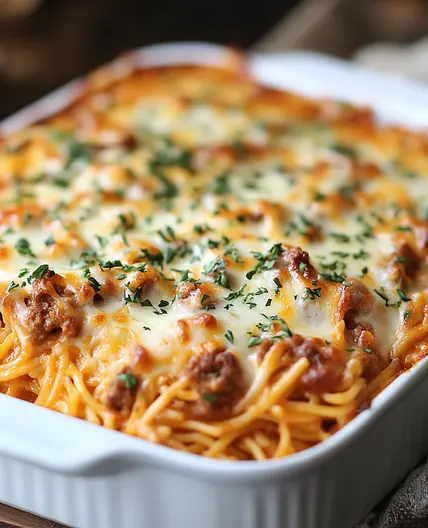 Baked cream cheese spaghetti casserole