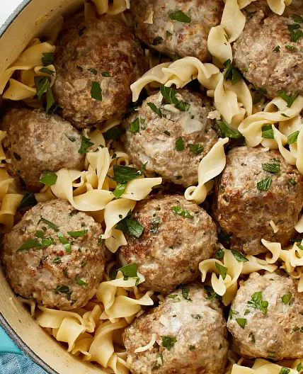 One-Pot Swedish Meatballs with Egg Noodles
