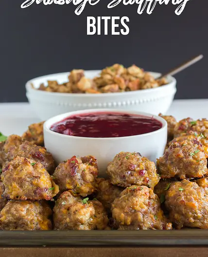 Sausage Stuffing Bites with Cranberry Dipping Sauce
