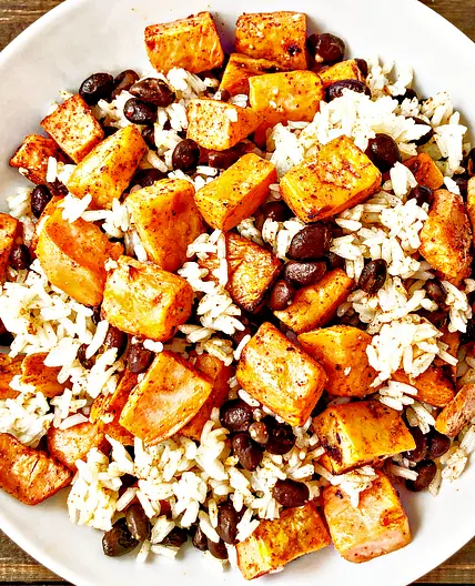 Roasted Sweet Potato, Black Bean and Lime Rice Bowls